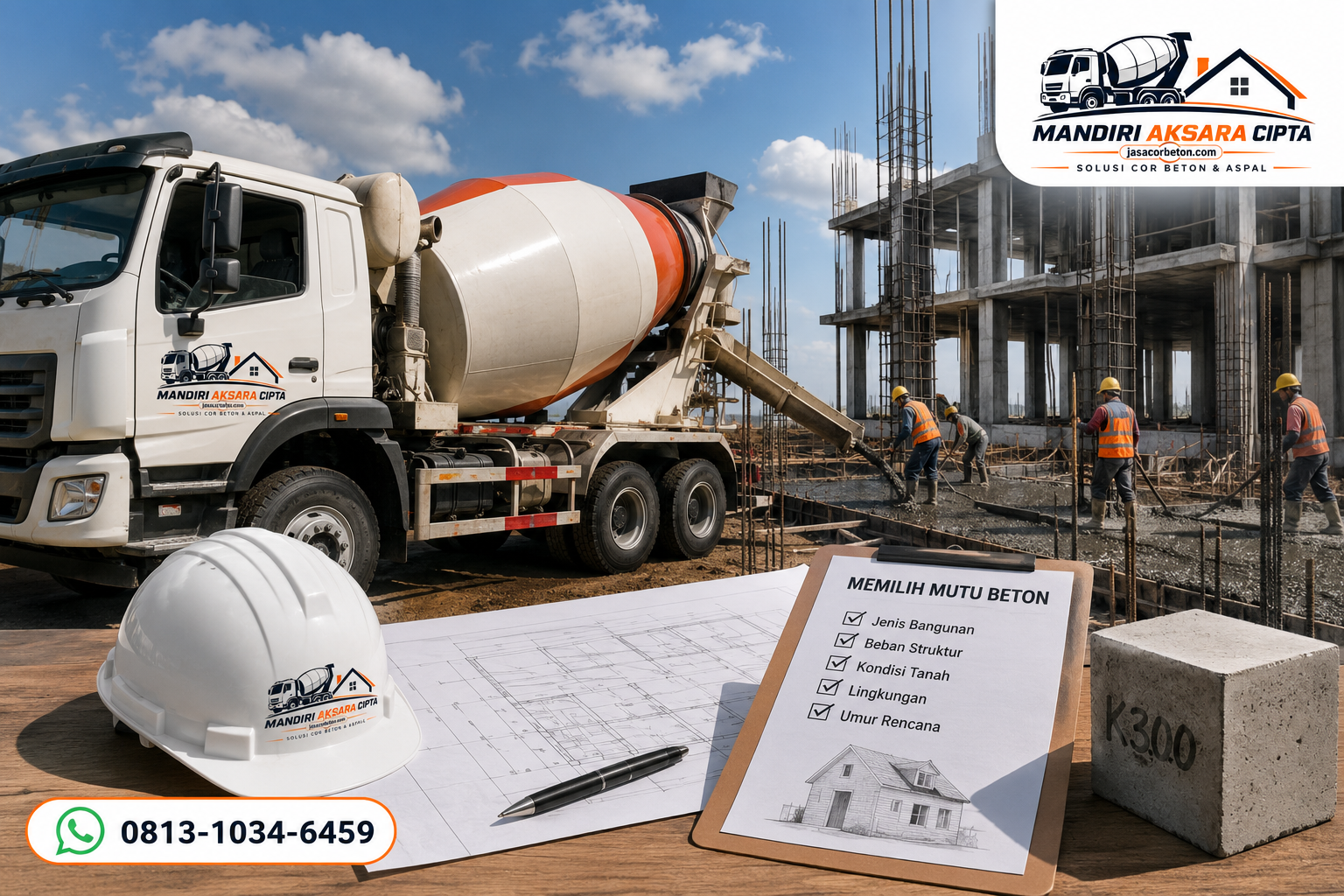 Proses pengecoran menggunakan beton ready mix di lokasi proyek sebagai ilustrasi cara memilih mutu beton yang sesuai untuk konstruksi rumah, gedung, dan bangunan komersial.