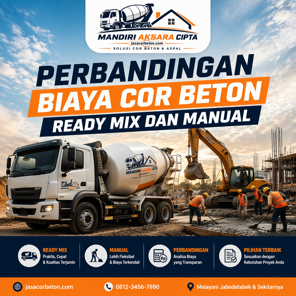 Perbandingan biaya cor beton ready mix dan manual untuk proyek rumah tinggal di Indonesia menggunakan jasa cor beton profesional.