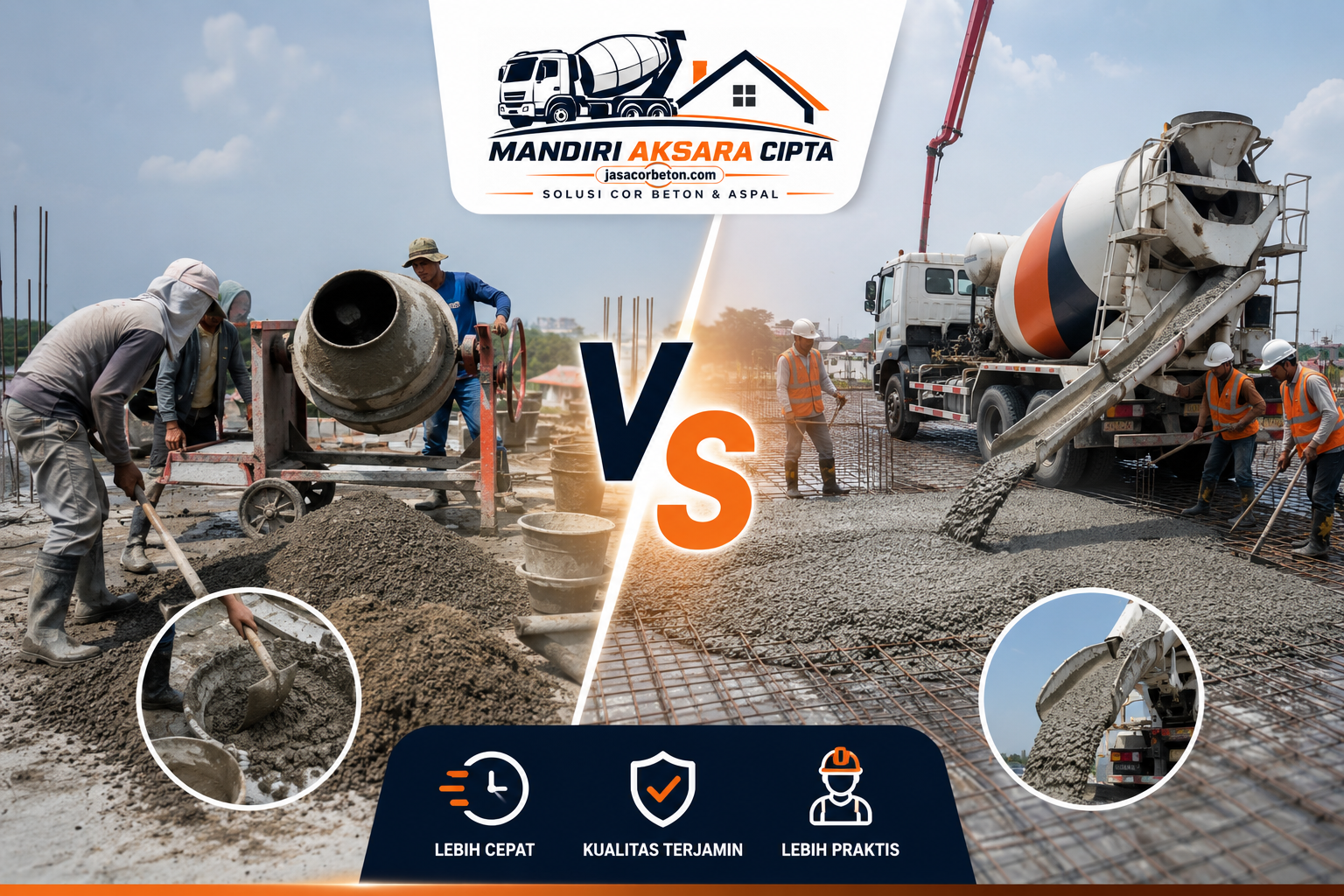 Dak Beton Konvensional vs Ready Mix dengan perbandingan pengecoran beton manual dan Beton Ready Mix