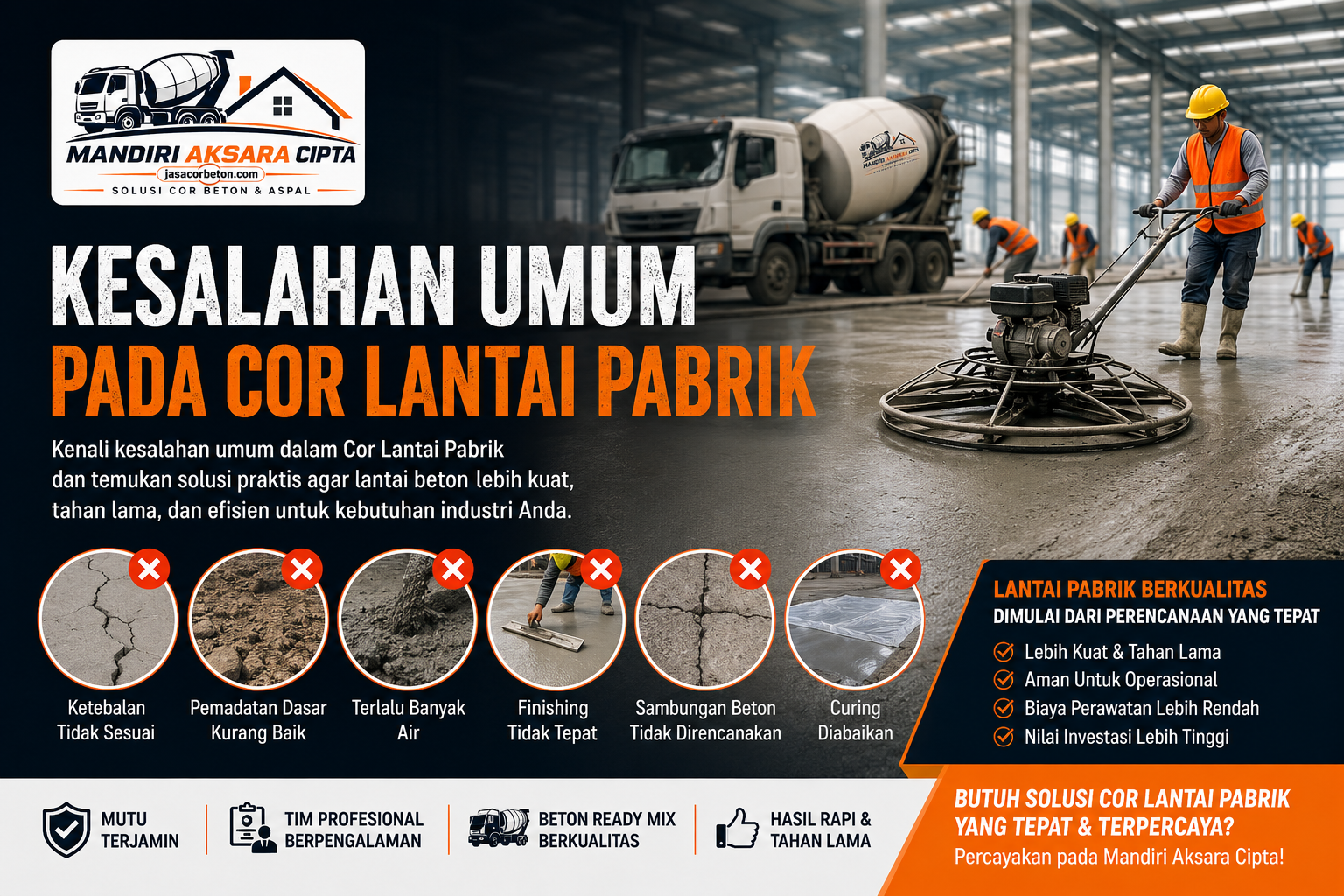 Cor Lantai Pabrik dengan Beton Ready Mix untuk menghasilkan lantai pabrik yang kuat dan tahan lama