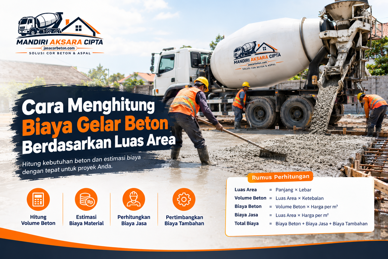 Cara Menghitung Biaya Gelar Beton berdasarkan luas area dengan Beton Ready Mix dan jasa pengecoran