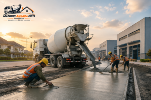 Jasa Cor Jalan Beton untuk perumahan dan kawasan industri dengan proses pengecoran jalan menggunakan beton ready mix