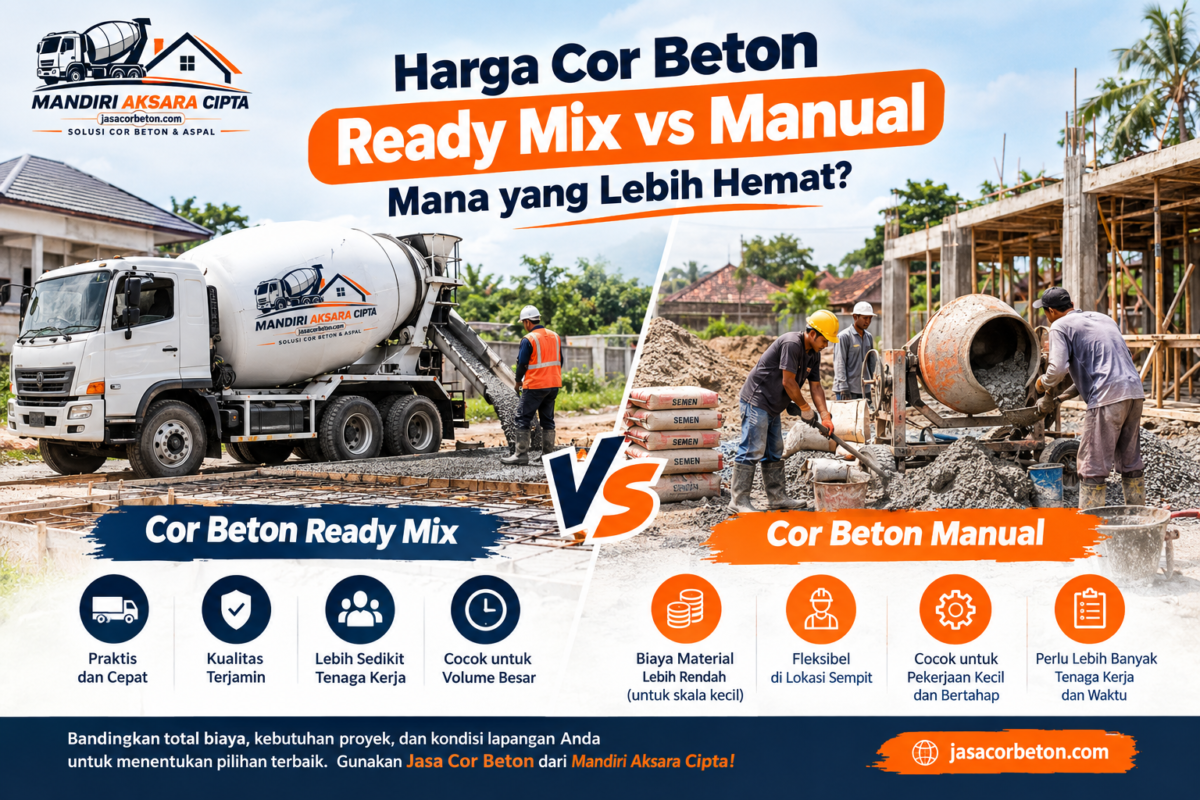 Harga Cor Beton Ready Mix vs Manual dengan perbandingan cor beton ready mix dan manual untuk berbagai kebutuhan proyek