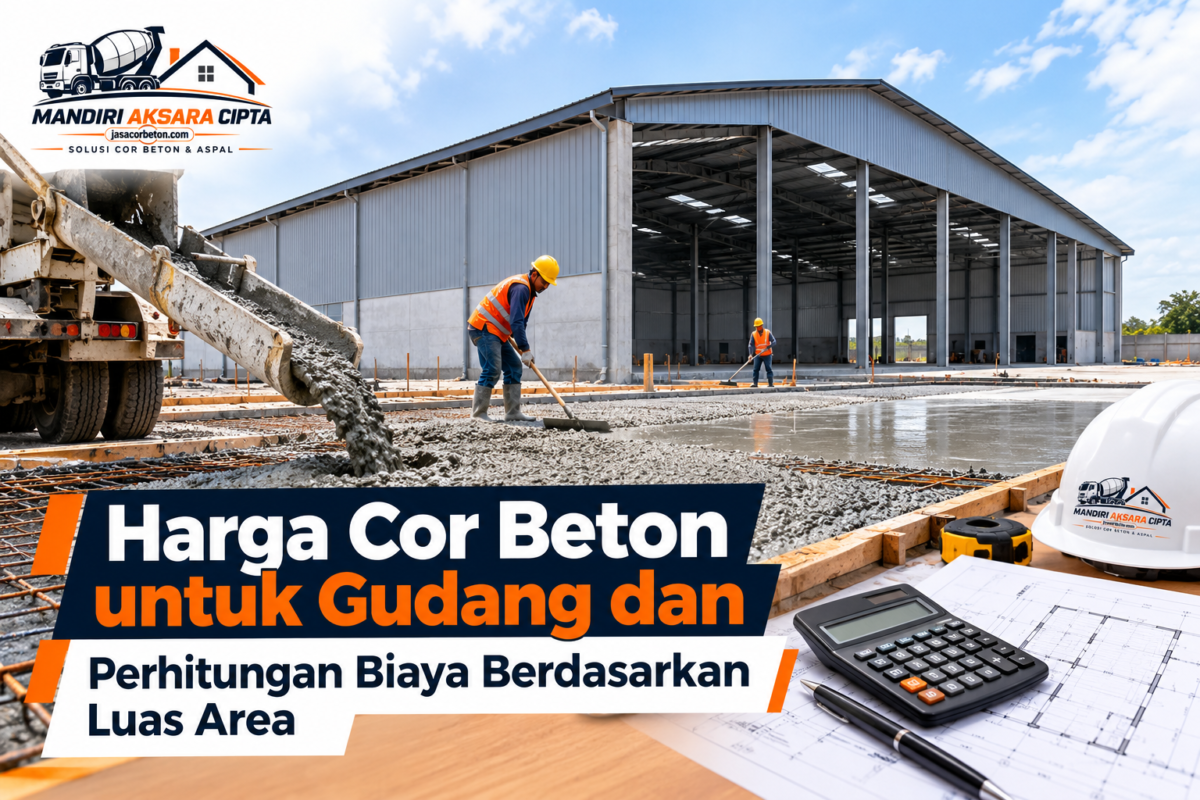 Harga Cor Beton untuk Gudang dengan perhitungan biaya berdasarkan luas area dan kebutuhan pengecoran lantai