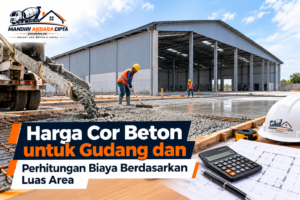 Harga Cor Beton untuk Gudang dengan perhitungan biaya berdasarkan luas area dan kebutuhan pengecoran lantai